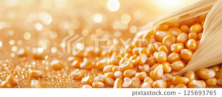 Macro Shot of Glistening Corn Kernels with Intricate Details 125693765