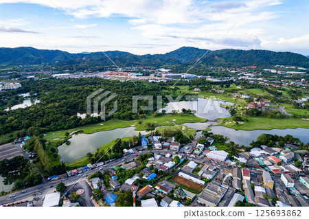 Aerial view of Kathu district Phuket Thailand from Drone camera High angle view 125693862