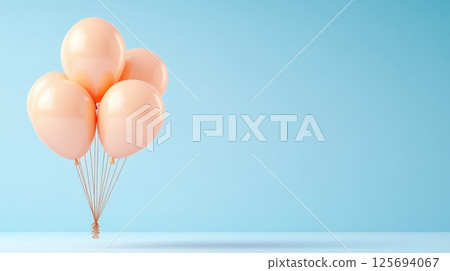 Pastel Balloons Floating in Airy Vibrant Backdrop Evoking 125694067