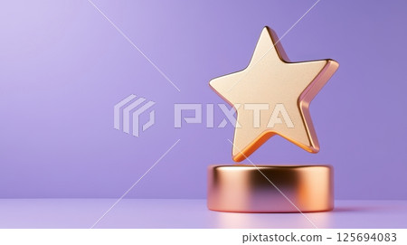 Shiny Golden Star Award Trophy on Purple Background 125694083