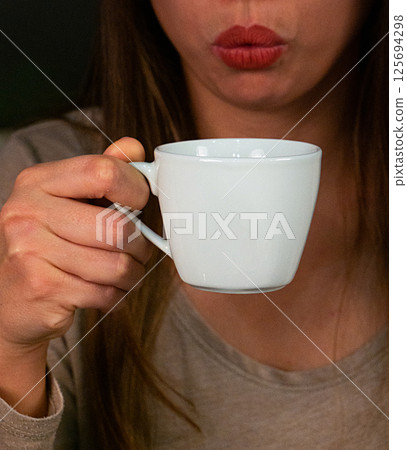 Slice of Carrot Cake with Tea Service 125694298