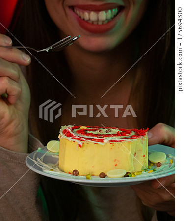 Slice of Carrot Cake with Tea Service Slice of Carrot Cake with Tea Service 125694300