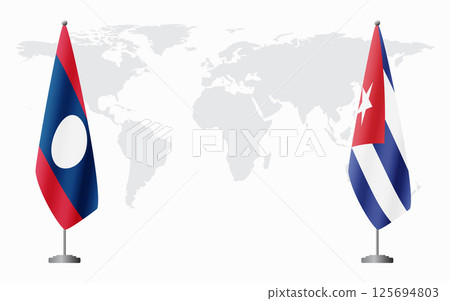 Laos and Cuba flags for official meeting 125694803
