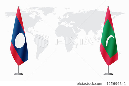 Laos and Maldives flags for official meeting 125694841