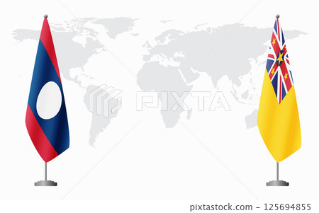 Laos and Niue flags for official meeting Laos and Niue flags for official meeting 125694855