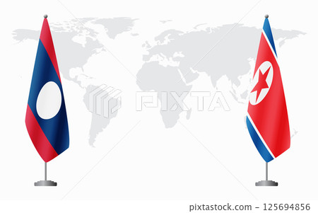 Laos and North Korea flags for official meeting 125694856