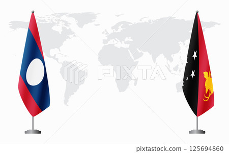 Laos and Papua New Guinea flags for official meeting 125694860