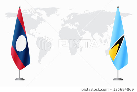 Laos and Saint Lucia flags for official meeting 125694869