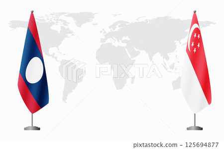 Laos and Singapore flags for official meeting 125694877