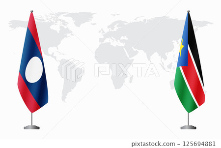 Laos and South Sudan flags for official meeting 125694881
