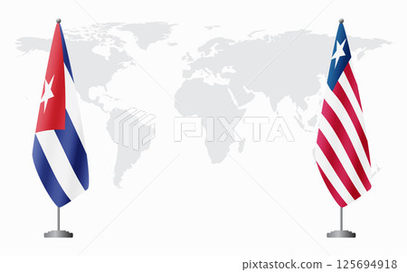 Cuba and Liberia flags for official meeting 125694918