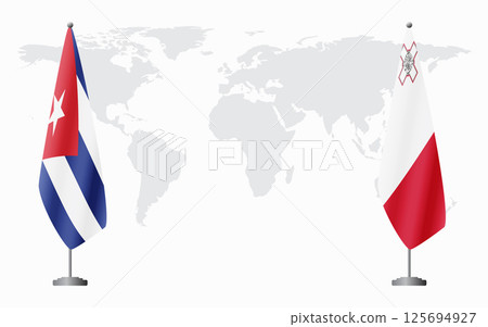Cuba and Malta flags for official meeting 125694927