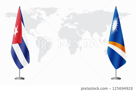 Cuba and Marshall Islands flags for official meeting 125694928