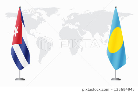 Cuba and Palau flags for official meeting 125694943