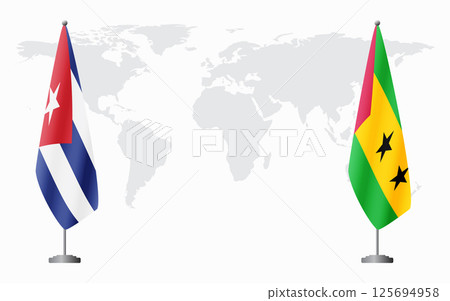 Cuba and Sao Tome and Principe flags for official meeti 125694958