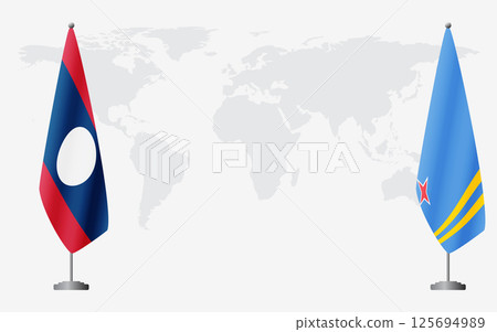 Laos and Aruba flags for official meeting 125694989