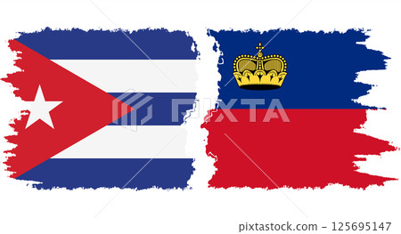 Liechtenstein and Cuba grunge flags connection vector 125695147