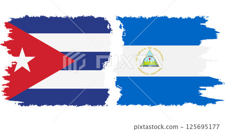 Nicaragua and Cuba grunge flags connection vector 125695177