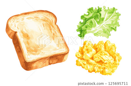 吐司、炒蛋、生菜水彩插畫集AI生成 125695711