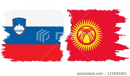 Kyrgyzstan and Slovenia grunge flags connection vector 125695801