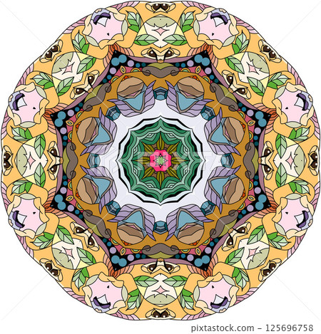 Colorful cute Mandala. Decorative unusual round ornaments. 125696758