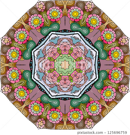 Colorful cute Mandala. Decorative unusual round ornaments. 125696759
