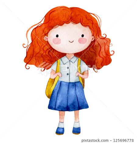 Watercolor illustration, cute schoolgirl. back to school Watercolor illustration, cute schoolgirl. back to school 125696778