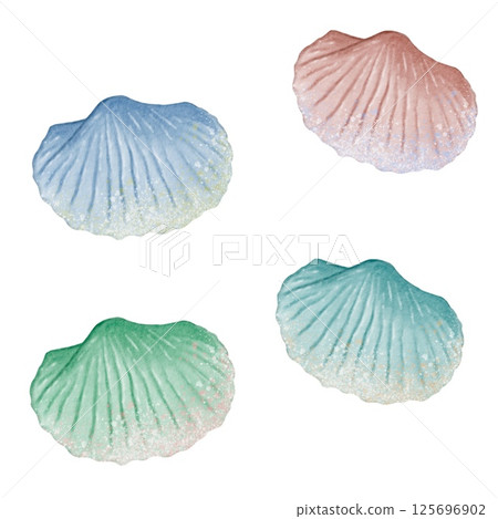 Colorful decorative seashells arranged on a soft background for artistic display 125696902