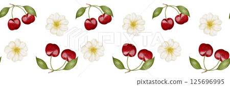 Cherry blossoms and fruit pattern for textile and packaging design 125696995