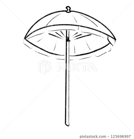 Sketch of a beach umbrella standing upright on a sandy surface Sketch of a beach umbrella standing upright on a sandy surface 125696997
