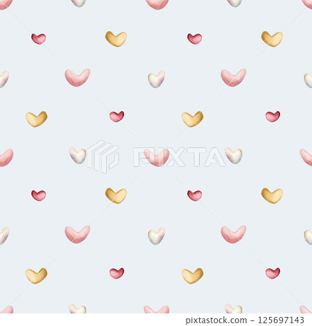 Cute hearts. Watercolor minimalistic simple seamless pattern on blue background for kids baby nursery textile fabric, wrapping paper, whimsical charming girly design, pastel neutral coquette style 125697143