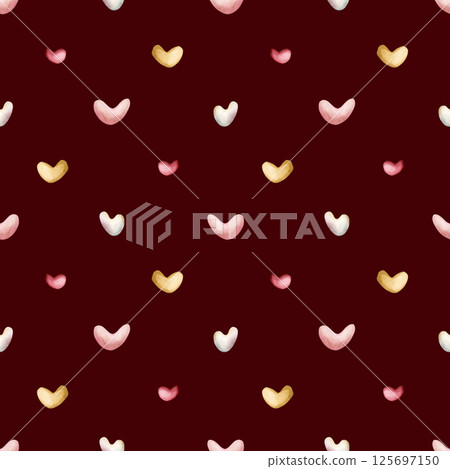Cute hearts. Watercolor minimalistic simple seamless pattern on dark background for kids baby nursery textile fabric, wrapping paper, whimsical charming girly design, pastel neutral coquette style 125697150