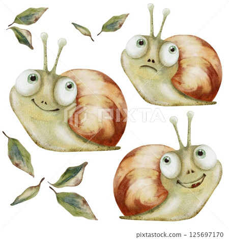 Colorful watercolor snail patterns for fabric and wallpaper designs 125697170