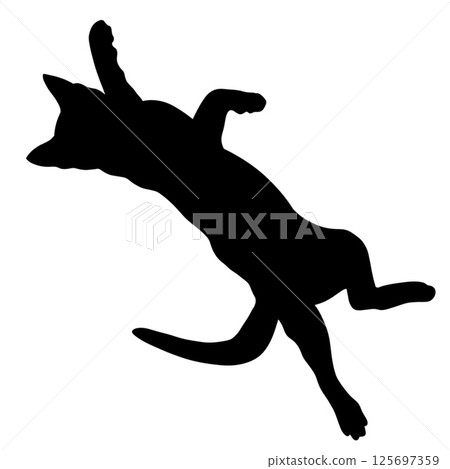 Silhouette of a playful cat illustrating dynamic movement in a simple design 125697359