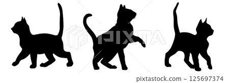 Playful cat silhouettes in seamless pattern for textile design and wrapping paper Playful cat silhouettes in seamless pattern for textile design and wrapping paper 125697374