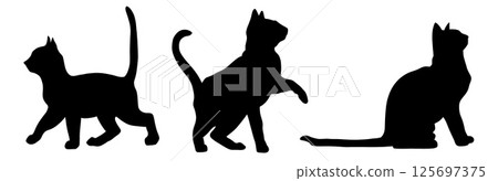 Silhouettes of cats in various poses suitable for textile and wrapping design Silhouettes of cats in various poses suitable for textile and wrapping design 125697375