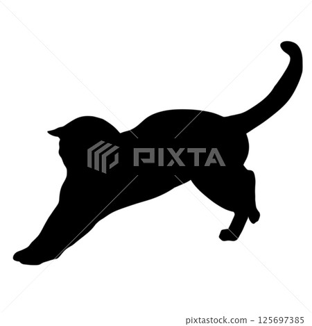 Stretching cat silhouette on a seamless pattern background Stretching cat silhouette on a seamless pattern background 125697385