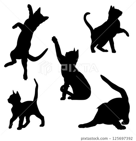 Silhouette design of playful cats in various poses for textile and pattern use 125697392