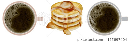 Watercolor coffee and pancake pattern design for fabric and wrapping projects 125697404