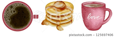 Coffee and pancakes watercolor pattern design for fabric and packaging use 125697406