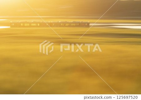 Mooka Railway running through wheat fields at dusk 125697520