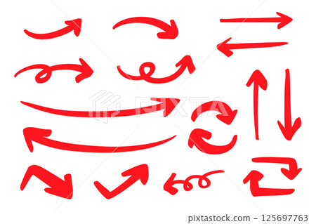 Simple pen hand-drawn arrow set vector red Simple pen hand-drawn arrow set vector red 125697763