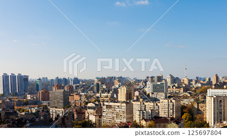 High-angle view capturing the diverse architecture of Kyiv, Ukraine. 125697804