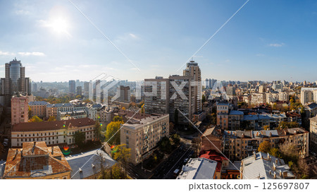 High-angle view capturing the diverse architecture of Kyiv, Ukraine. High-angle view capturing the diverse architecture of Kyiv, Ukraine. 125697807