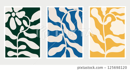 Botanical art poster. Set of plant illustration design for poster, banner, festival poster, wall art, cover, background and media design. 125698120