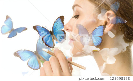 與藍蝴蝶玩耍 125698158