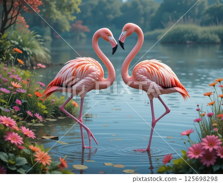 flamingo bird flamingo walking in the pond 125698298