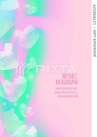 3D split glass hearts on pink and green gradient, vector abstract background, damaged gem stones broken love symbol 125698324