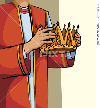 Vector drawing. Hands holds a crown Vector drawing. Hands holds a crown 125698332