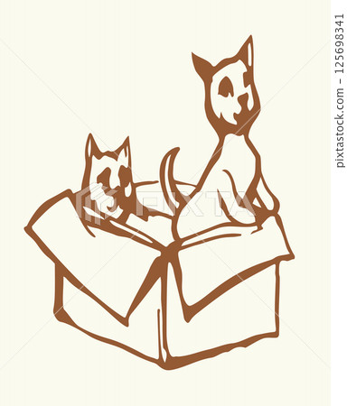 Vector Drawing. Cats in the box Vector Drawing. Cats in the box 125698341